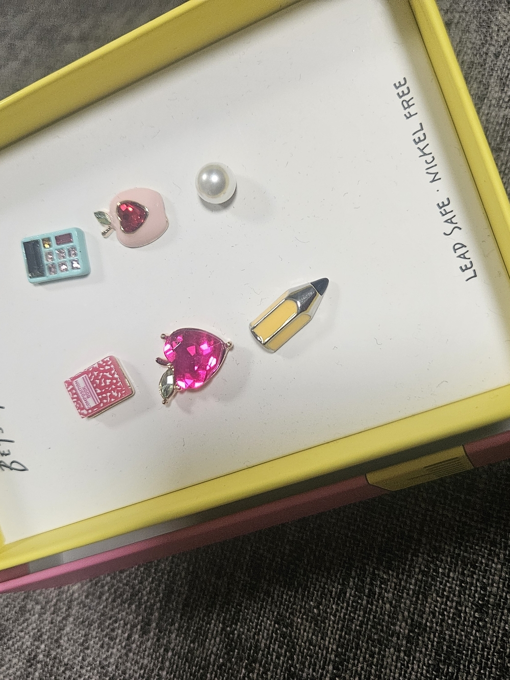 Betsy johnson Cute Pink Gem & School-Themed Earring Set